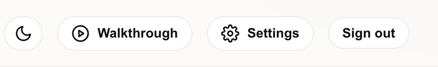 The Settings button in the top bar of the dashboard